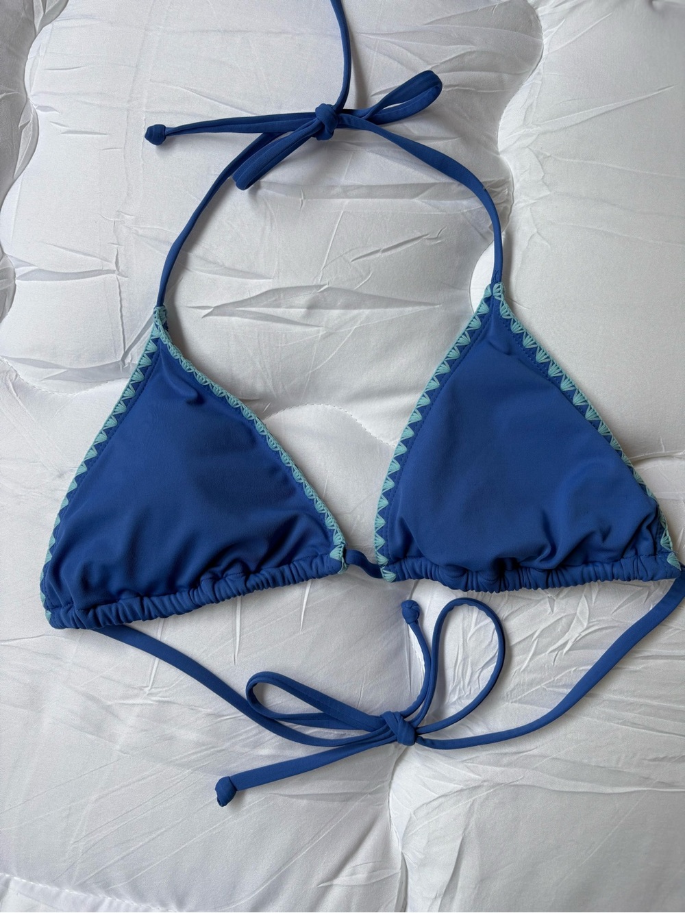 Cotton On Triangle String Bikini Crochet Trim Blue Light Blue Size Medium